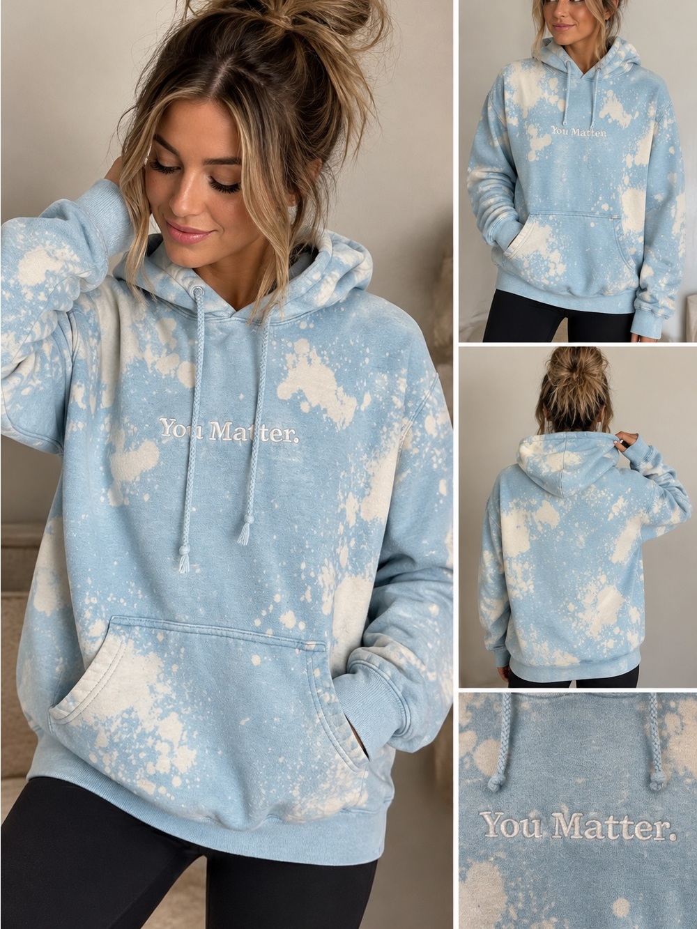 You Matter Demetrius Harmon Blue Bleach Splatter Hoodie XS